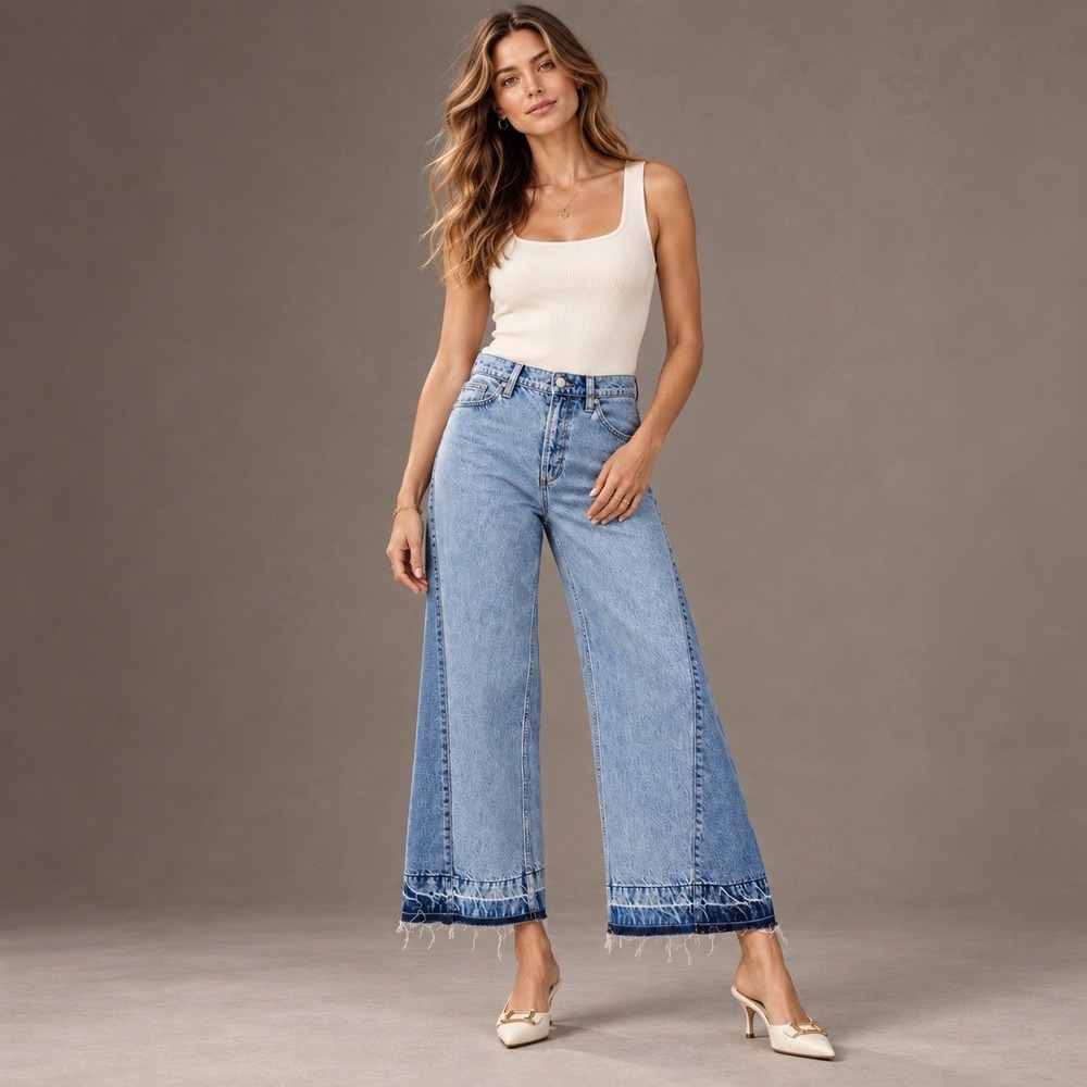 JOE'S Womens 28 New HANNAH Jeans Wide Leg Flare Bootcut Raw Hem Dark Side Panels